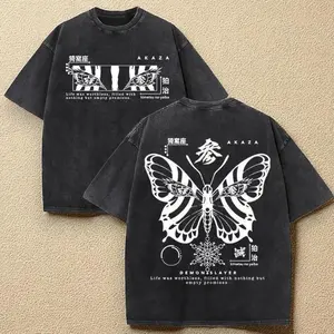 Anime Demon Slayer Blade Komatsu Men's Extra Large Washed T-shirt Suitable for Both Men and Women in Spring and Summer