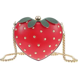 Strawberry Purse Novelty Fruit Shape Handbag PU Crossbody Wallet Metal Chain  Bag for Women