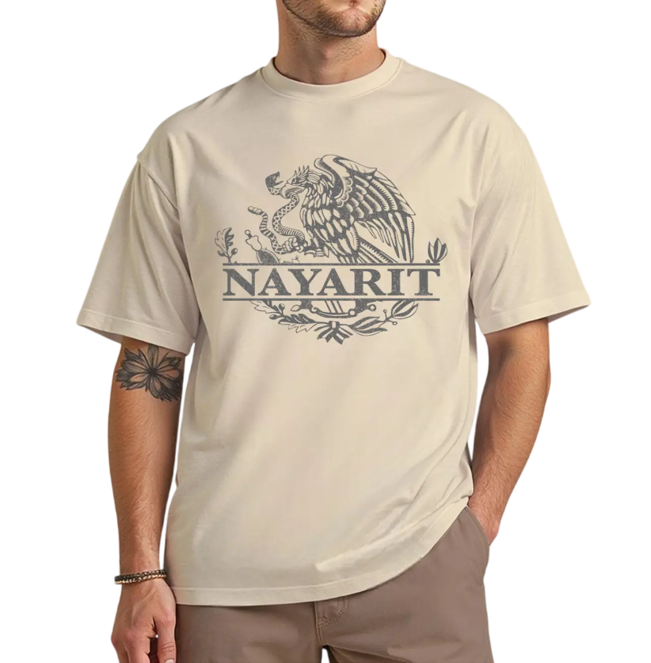 Men's Short-Sleeve Round-Neck T-Shirt, Nayarit Mexico Eagle Emblem Top, Unique Mexican Heritage Graphic Tee, Patriotic Pride Gift, Casual Everyday Style, Full Sizes & Colors