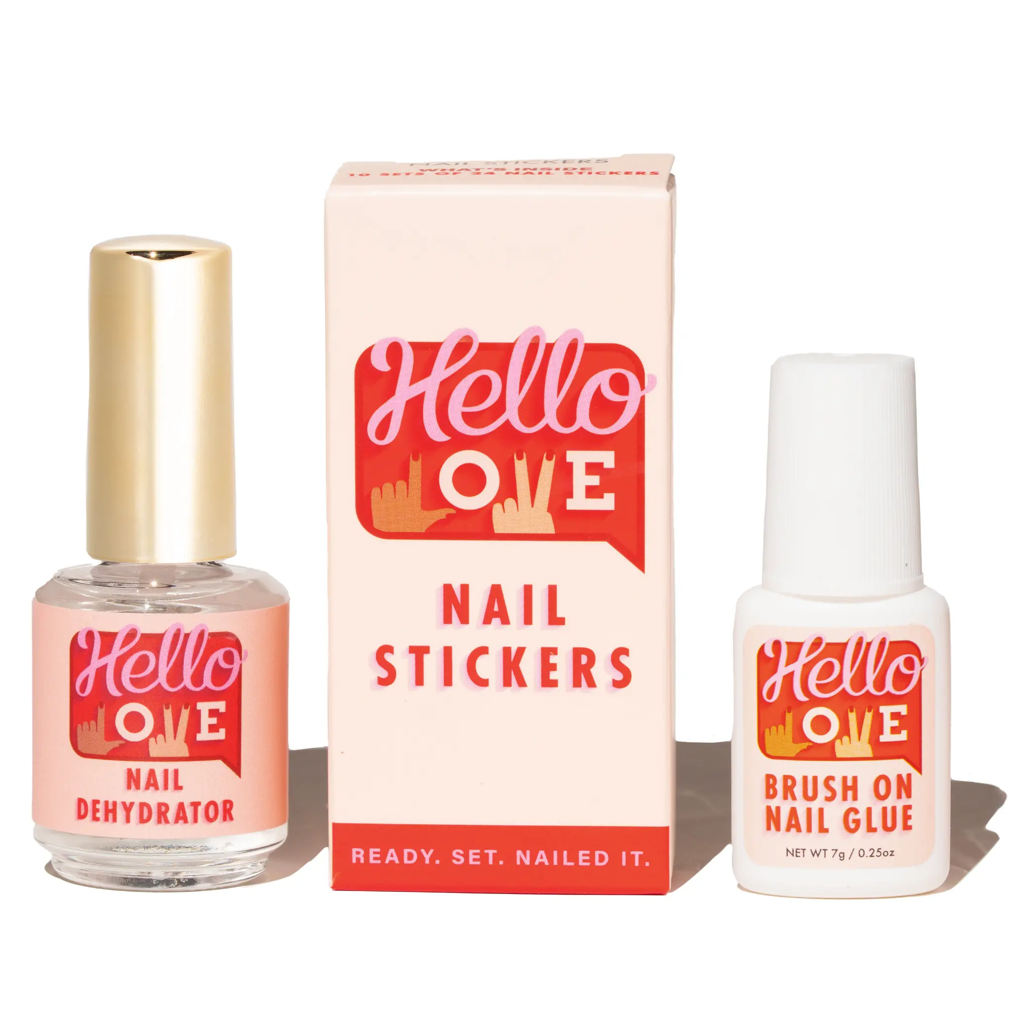 Hello Love Application System For Press-On Nails: Nail Dehydrator, Nail Stickers, and Brush-On Glue