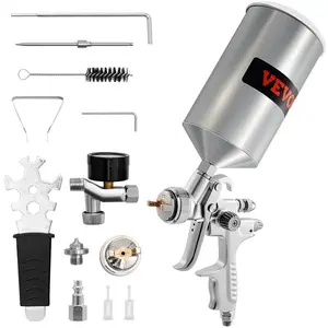VEVOR HVLP Air Spray Gun, Professional Gravity Feed Sprayer Piant Automotive 1.3mm 1.7mm Stainless Nozzles 1000cc Copper Cup with MPS Adapter and Air Regulator for Primer, Clear Top Coat, Touch Up