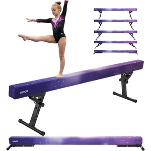 VEVOR 8FT Kids' Gymnastics Balance Beam, 200-350LBS Stable Wood-Core/EVA Training Equipment with Non-Slip Mat, Anti-Slip Bottom & Carry Bag for Home Gym