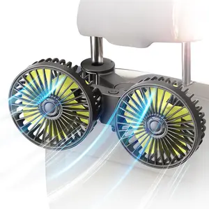 Car Fan Portable Auto Cooling Fan Dual Head 360° Rotatable Vehicle Fan 3 Speeds, Rear Seat Clip-Mount USB Powered Cooling Fan for Car Truck Van SUV Off-Road Vehicle