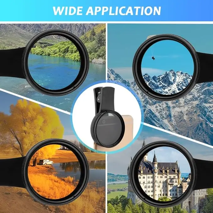 Clip-on CPL Polarizer Lens for Phone - 52mm Smartphone Camera Filter, Reduces Glare, Enhances Colors, Travel Photography