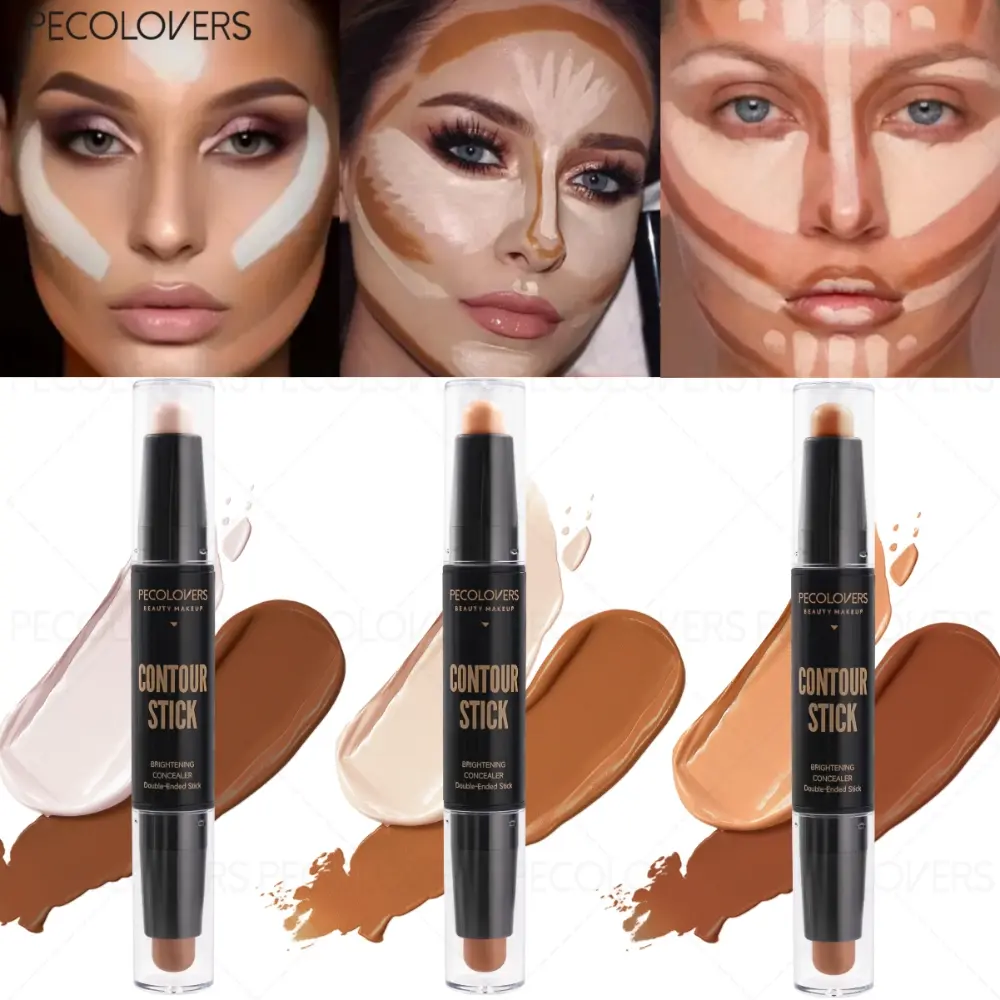 3 Pcs Perfect Concealer and Contour Stick, Natural Daily 3D Face Makeup Finish, Dual-ended Design Multi-purpose Concealer Shadow Highlight, Friendly for Makeup Beginner, Perfect Gifts