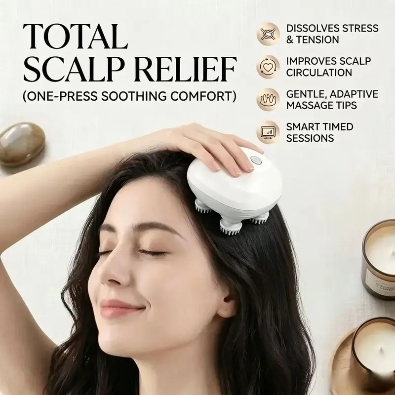 Cordless Head Scalp Massager, Cat Massager, Dog Massager, Waterproof with Multi-Modes Vibration Handheld Portable, Silicone Head Scratcher, Hair Growth, Deep Clean, Relieve Stress, Relax, Gifts for Family