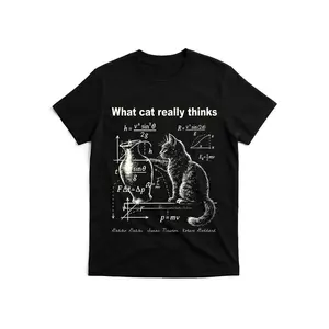Unisex Cool Graphic Tee, Cat and Physics Joke Design with Kinematic Equations,  Gift for Science Students, Teachers, and Cat Owners in Daily Life