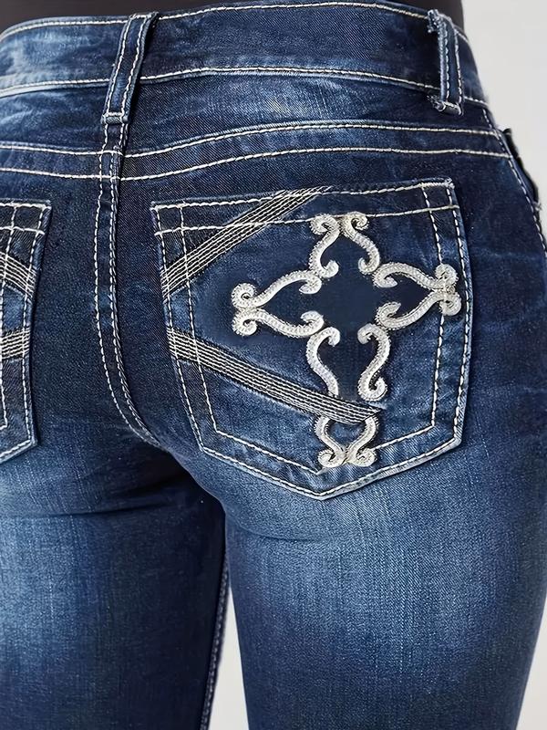 Women's High-Waisted Stretchy Wide-Leg Jeans Flared Bootcut Denim with Pockets Tummy Control & Butt-Lifting Fit Distressed Details Comfortable Everyday Wear