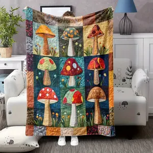 Soft Flannel 1pc Vintage Mushroom Blanket | Retro Botanical Fungi Print, Cozy Bedspread or Sofa Throw, Perfect Gift for Lovers