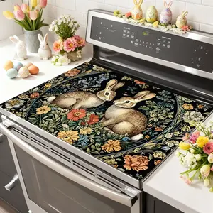 Easter Soft Electronic Stove Panel Protector Pad, Rabbit Egg Flower Design, Scratch Resistant, Easy to Clean, Multi-Purpose Kitchen Cover, Griddle Cover Mat
