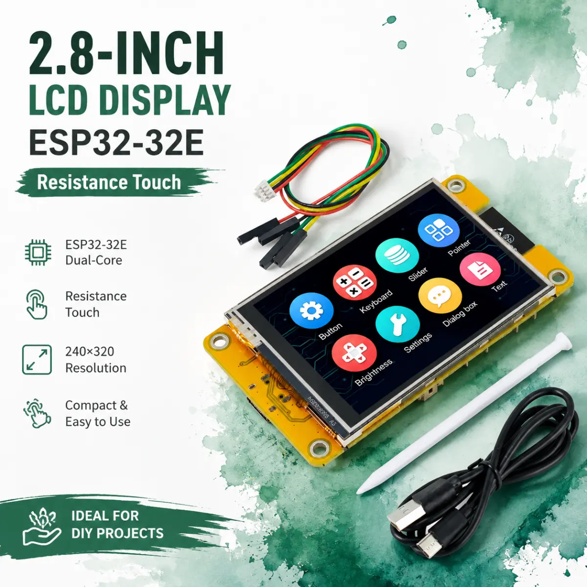 2.8 Inch ESP32 Resistive Touch Display Development Board, TFT LCD Screen 240x320 ILI9341 with WiFi Bluetooth, Speaker & SD Card Slot for GUI LVGL Projects