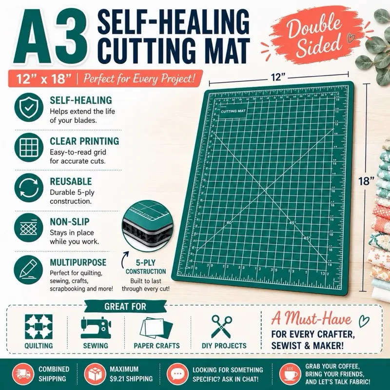 12” x 18” Self-Healing Cutting Mat for Quilting & Sewing | Double-Sided Rotary Cutting Board Durable Accurate Cuts