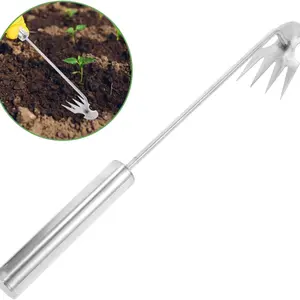 Manual uprooter - a durable weeding tool with 4 teeth, suitable for yards and gardens - perfect for weeding, digging, and shoveling - loosening soil