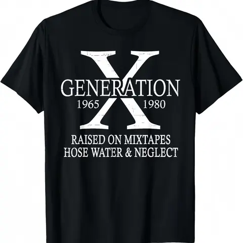 Men's Retro Gen X Graphic T-Shirt - 80s Aesthetic Fashion Menswear Cotton Tee, Casual Baggy Fit, Crew Neck Tshirt, Tops, Shortsleeve, Round Neck, Fashion Apparel, Casual Fit, Vintage Graphic Tees, Text Graphic With Attitude