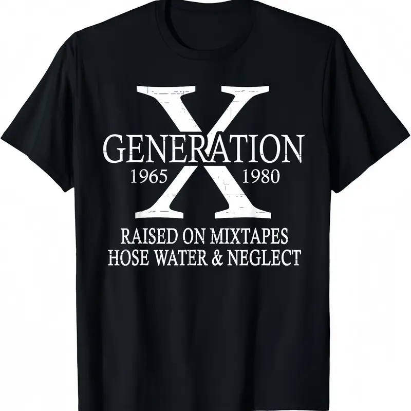 Men's Retro Gen X Graphic T-Shirt - 80s Aesthetic Fashion Menswear Cotton Tee, Casual Baggy Fit, Crew Neck Tshirt, Tops, Shortsleeve, Round Neck, Fashion Apparel, Casual Fit, Vintage Graphic Tees, Text Graphic With Attitude