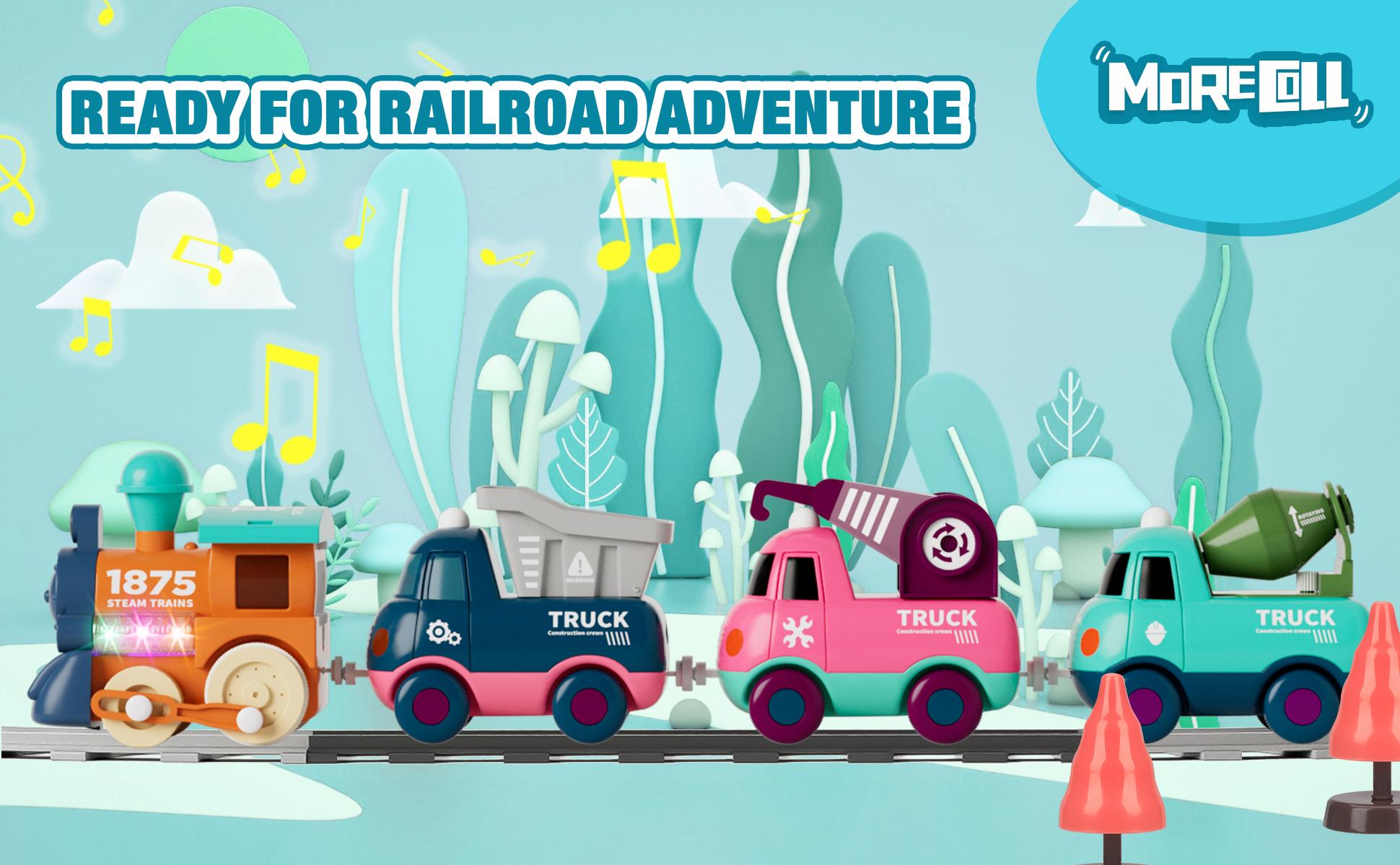 MORECOLL Train Set for Toddlers w/Steam, Music & Lights - First Choo Choo Train for Toddlers, Electric Train Set for Kids, Magnetic Train Toys, Christmas Birthday Gifts for Boys Girls