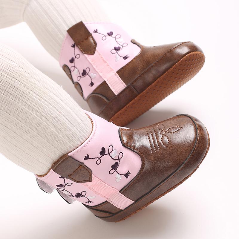 Calsunbaby Toddler Baby Boys Girls Western Cowboy Boots First Walker Crib Shoes Soft Sole Non-Slip Moccasins Bootie