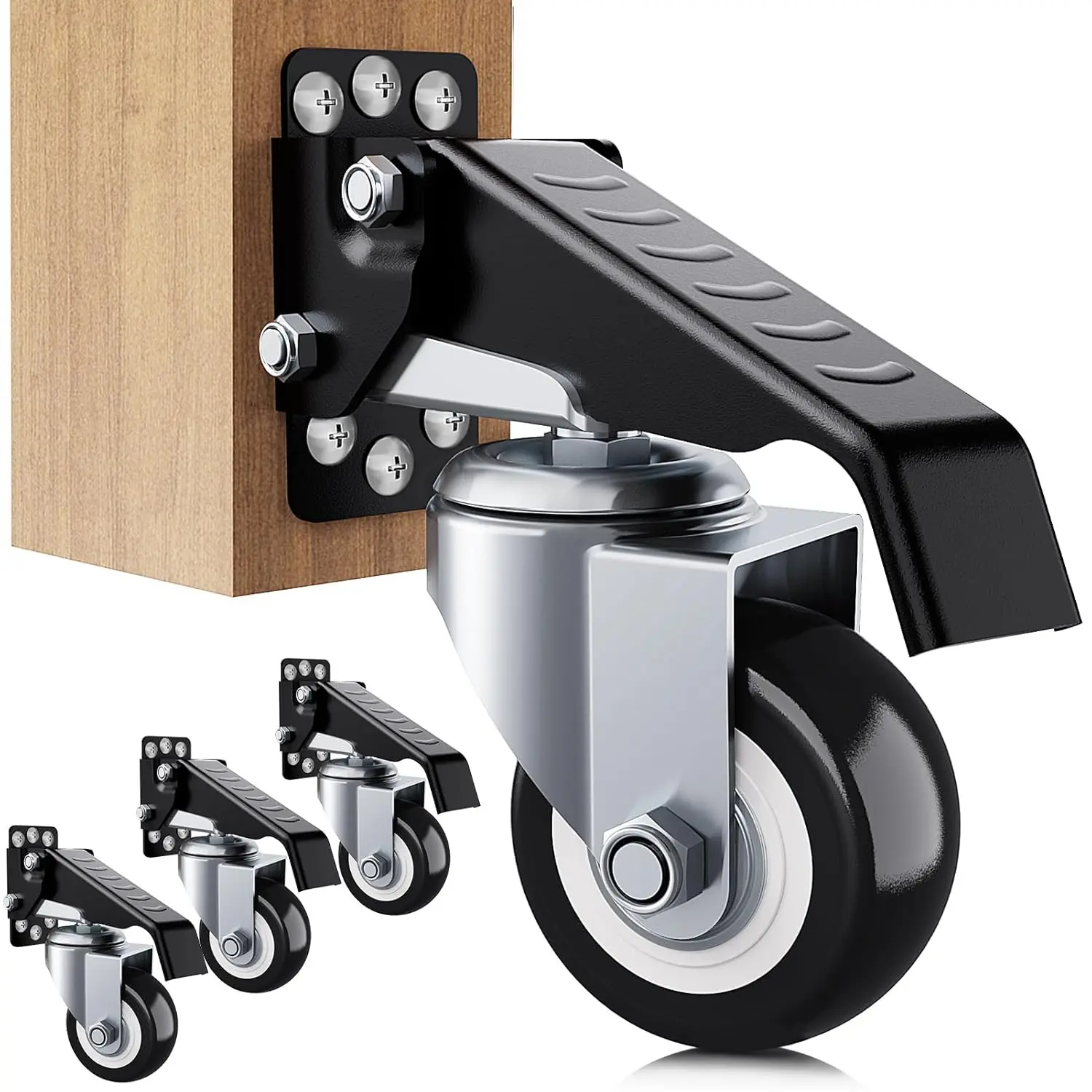 Workbench Casters Wheels 660Lbs Retractable Casters Set of 4 Heavy Duty Side Mount Caster Rollers 2.5" Stepdown Castor Wheels