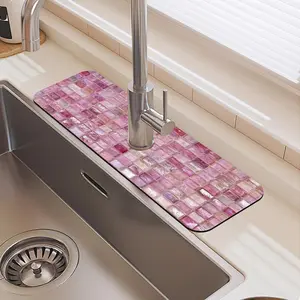 Pink Mosaic Pattern Faucet Mat, 1 Count Waterproof Durable Rubber Splash Guard, Non-slip Kitchen Sink Mat, Home Supplies, Splash Pads