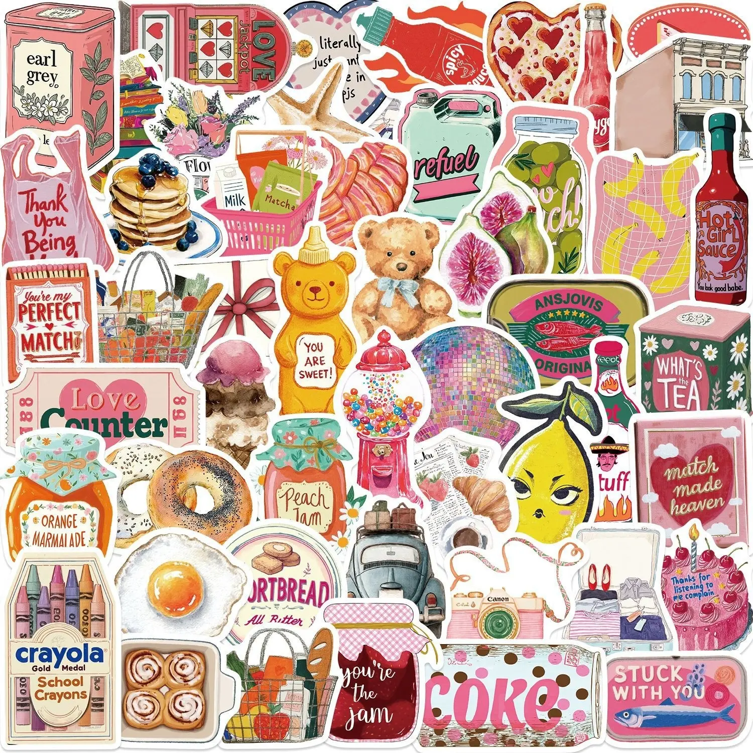 50 Aesthetic Stickers Art Fun Unique Decorative Phone Notebook Diary Cartoon Toy Poster Luggage DIY Wall Decals Adhesive