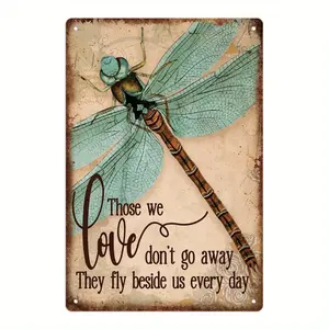 [Vintage Dragonfly Wall Art] Vintage Dragonfly Metal Wall Art Sign - 1pc Heavy-Duty Artistic Teal & Brown Retro Decor, "Those We Love Don't Go Away" Quote Plaque for Home, Office, Memorial Gift - 7.8x11.8 Inches - No Wiring Needed, Dragonfly Wall Decor