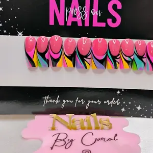 Handmade Press On Nails - curve square abstract nails design