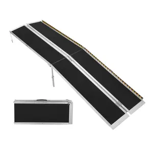 Portable Wheelchair Ramp 9FT, Non-Slip Aluminum Folding Handicap Ramp, Door Threshold Wheelchair Ramps Aluminum Ramp with Non-Skid Surface & Reflective Strips