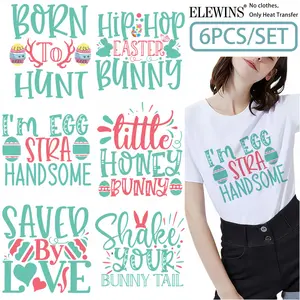 6 Pack Easter Theme Iron on Transfer Vinyl Patches DIY Heat Transfer Decals for T-shirts Jeans Hats Backpacks Easy Peel and Stick Cloth Appliques