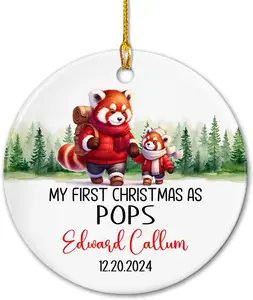 Personalized My First Christmas As Pops Red Panda   Ornament 2024,d Name & Date Xmas Tree Ornament Gift for New Pops New Grandpa, Pops Red Panda Ornament, Pops   Ornament Xmas, My First Christmas as Pops Ornament