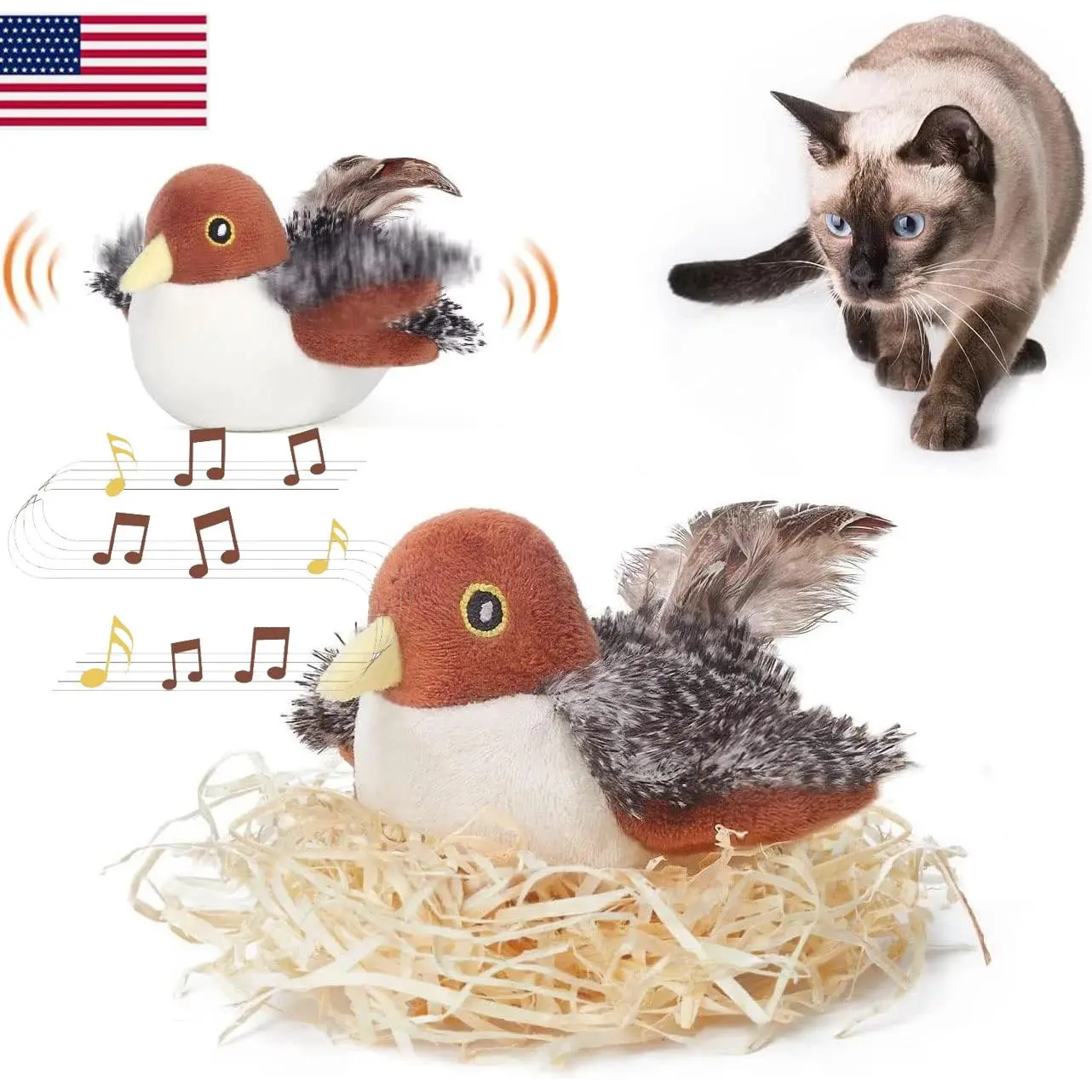 Potaroma Rechargeable Flapping Bird Cat Toy, Lifelike Chirp Tweet, Touch Activated, Catnip Inside, 4.0 Inches, DON’T FLY Safe Design, Interactive Exercise Toy for All Cat Breeds & Pet Gifts