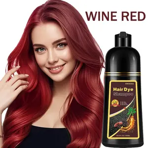 Hair Dye Shampoo instant +99.9%Coverage -Herbal ingredients Black &Brown-Wine red Quick hair dye Plantextracts Long Lasting Ammonia -Free 400ML Color Haircare Mild Moisturizing