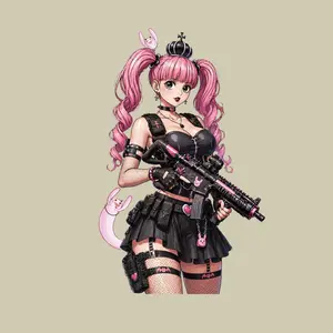 Pink Gothic Tactical Girl Sticker,  Waterproof Vinyl Decal Cute Anime Princess Waifu for Laptop Car Cup