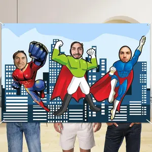 Superhero Photo Banner Background, Fun Superhero Theme for Birthday Parties, Decorative Gift Item, No Power Required, 2D Flat Banner 1pc