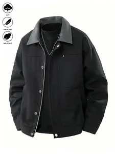Men’s fashion turn-down suede jacket/coat/outerwear—loose, comfortable, windproof, warm outerwear for outdoor activities; perfect for autumn and winter, casual wear.
