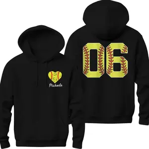 Softball Heart Hoodie With Custom Number And Name Hoodie, Softball Mom Gift, Personalized Softball Hoodie, Softball Team, Game Day Softball Tee