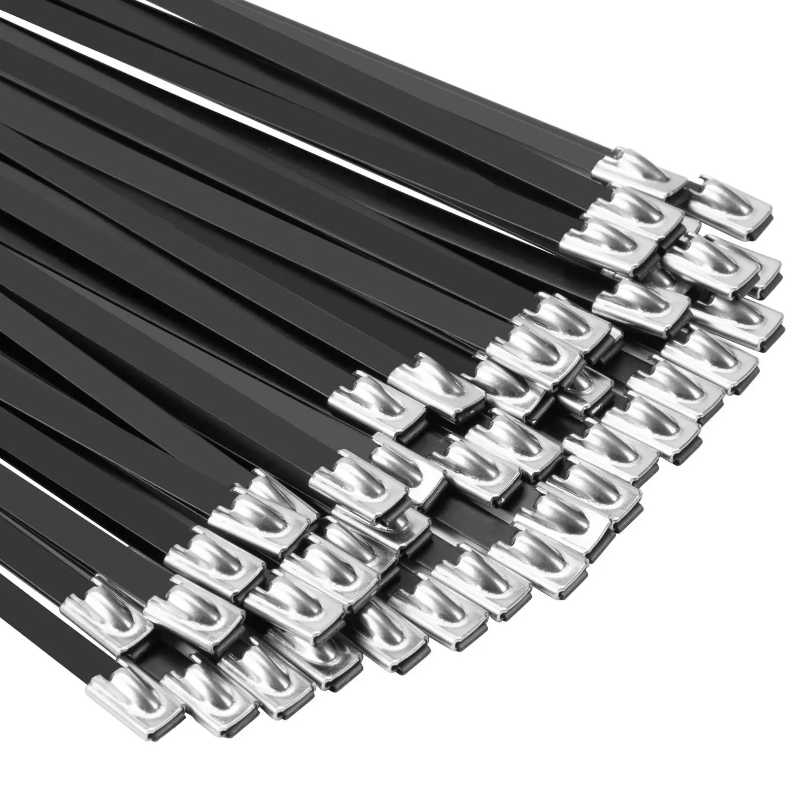 Black 304 Stainless Steel Wire Zip Ties (50 Pieces, 17.72in) - Rustproof, UV Resistant Sewing Accessory for Secure Fastening in Garage, Machinery Use