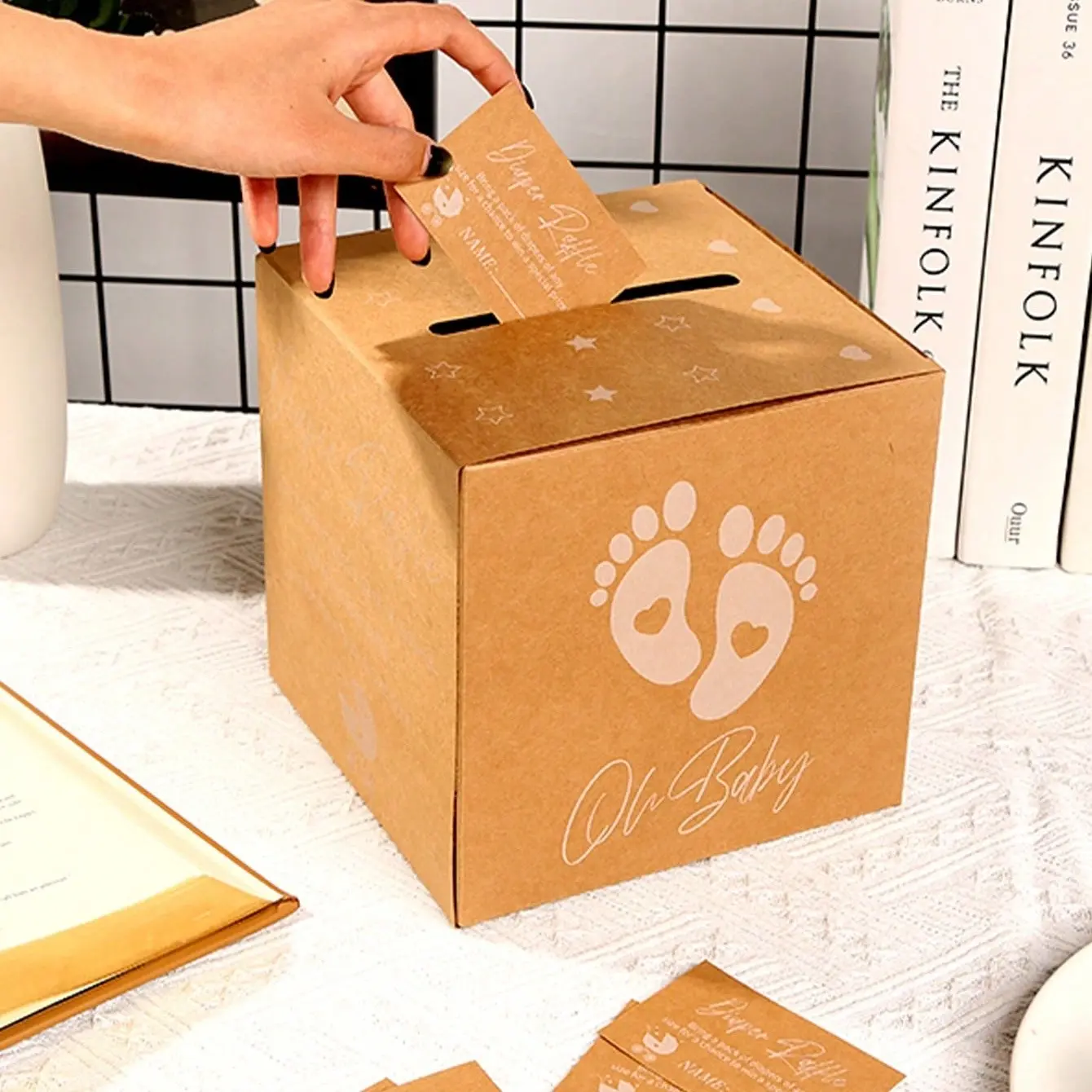 1pc Cowhide Paper Diaper Lottery Card Box Donation Box, Gender Reveal Baby Party Decoration, Collectible Slot Storage Box