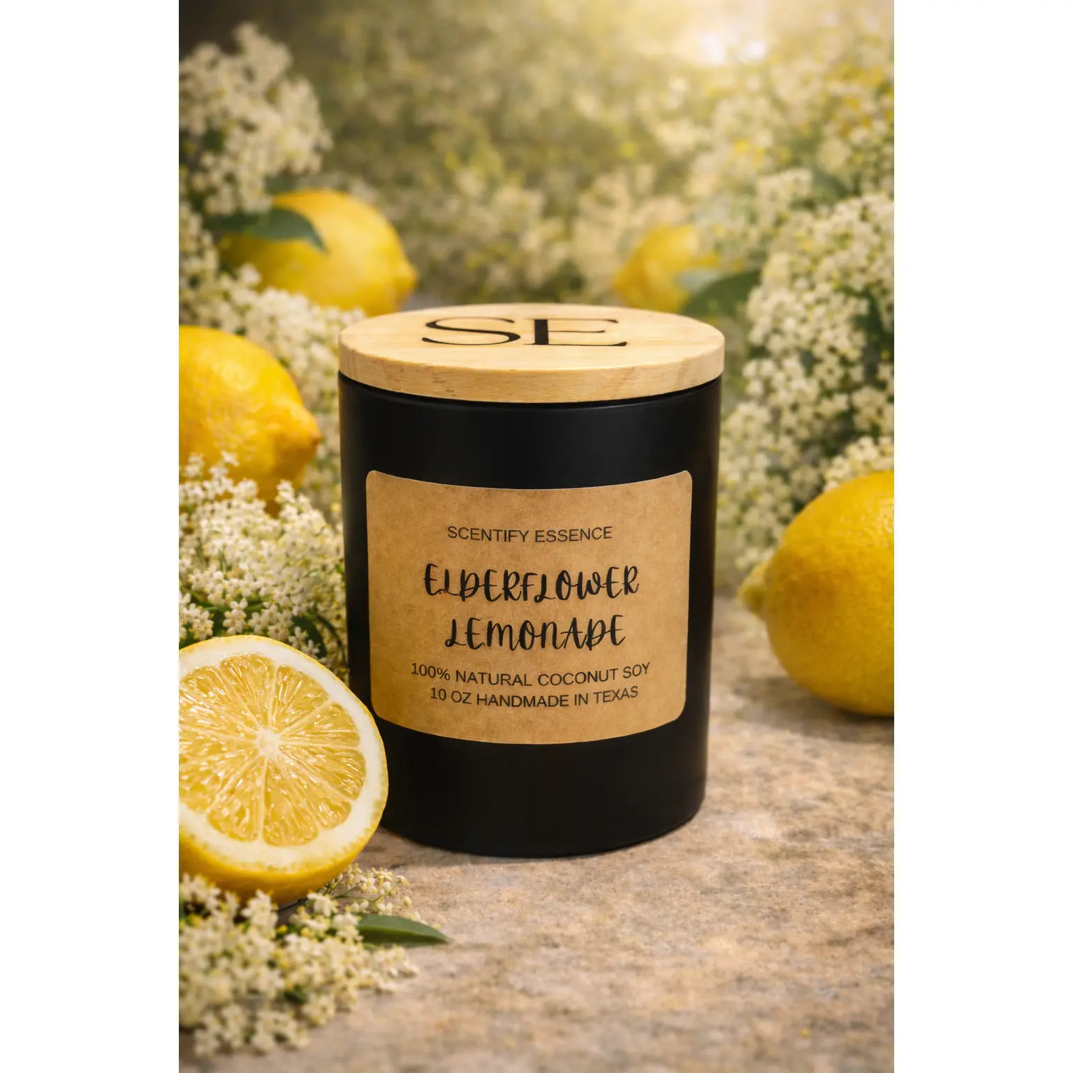 Luxury Elderflower Lemonade Scented Candle - Natural Wax, Coconut, Floral, Citrus Fragrance, Burst of Aroma, Cotton Wick, Clean Burning Home Room Decor Candle, Smooth