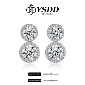 【11.15】Luxurious 5CT Total Double Round Halo Hulu Dangling Earring vvs Synthetic Moissanite Earrings in 925 Sterling Silver