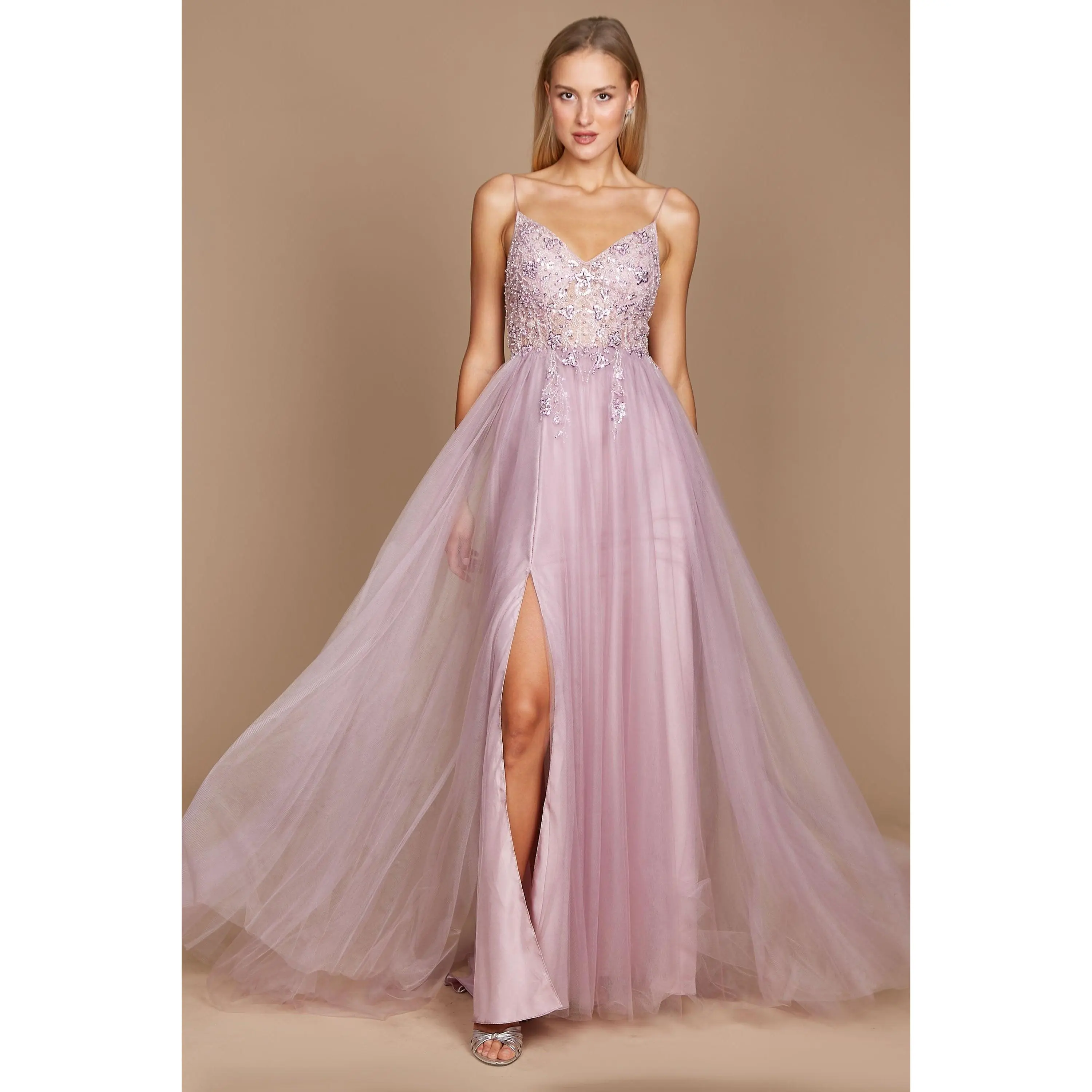 fitted lace wedding dress Dylan & Davids Long Prom Dress Jewel Beaded Tulle Gown – The Dress Outlet main image 1