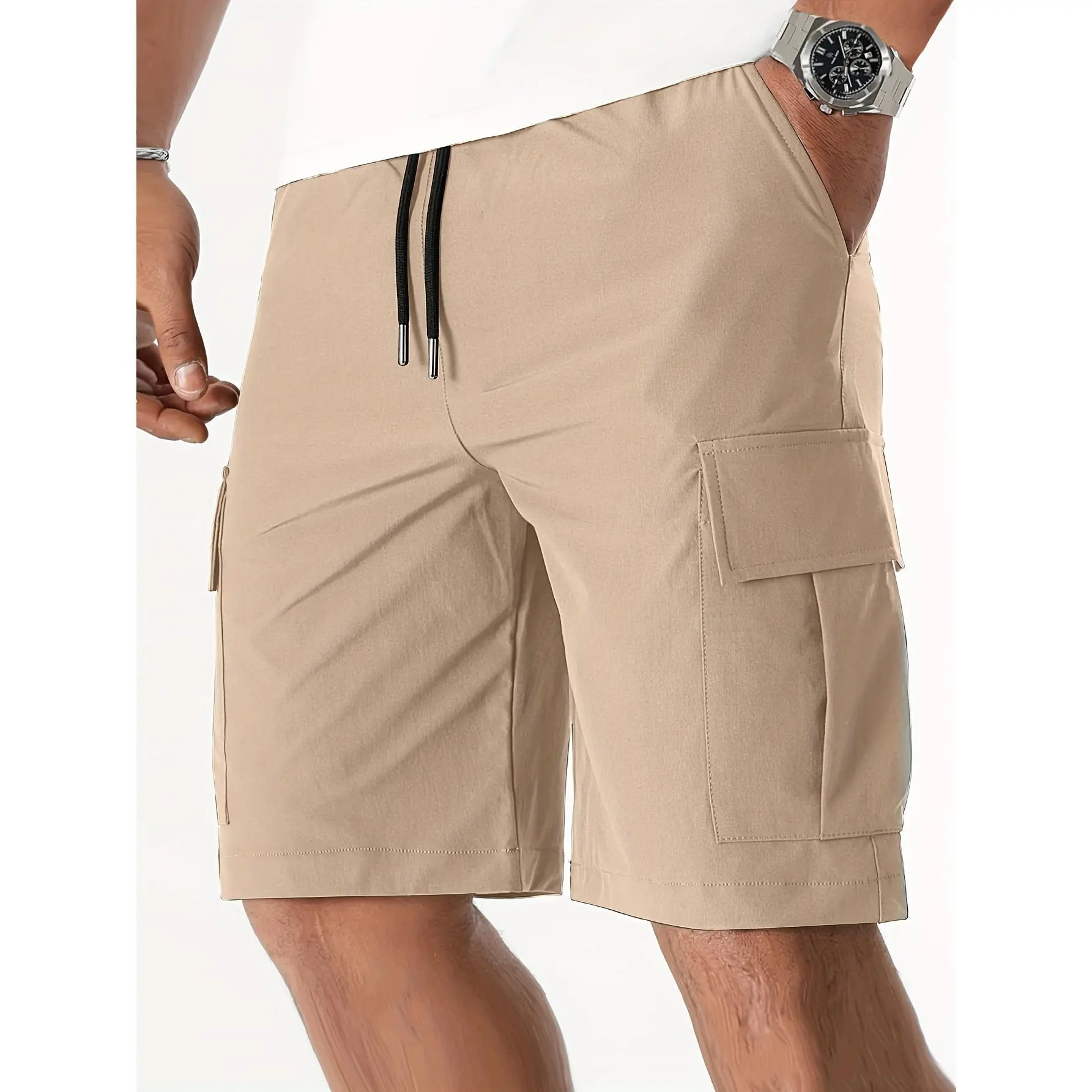 Men'S Functional Windbreaker Cargo Shorts, New Summer American Retro Style, Casual Mid-Length Pants from a Trendy Brand, Suitable for Sports And Fashion, Featuring Multiple Pockets And a Loose Straight Fit with Drawstrings.
