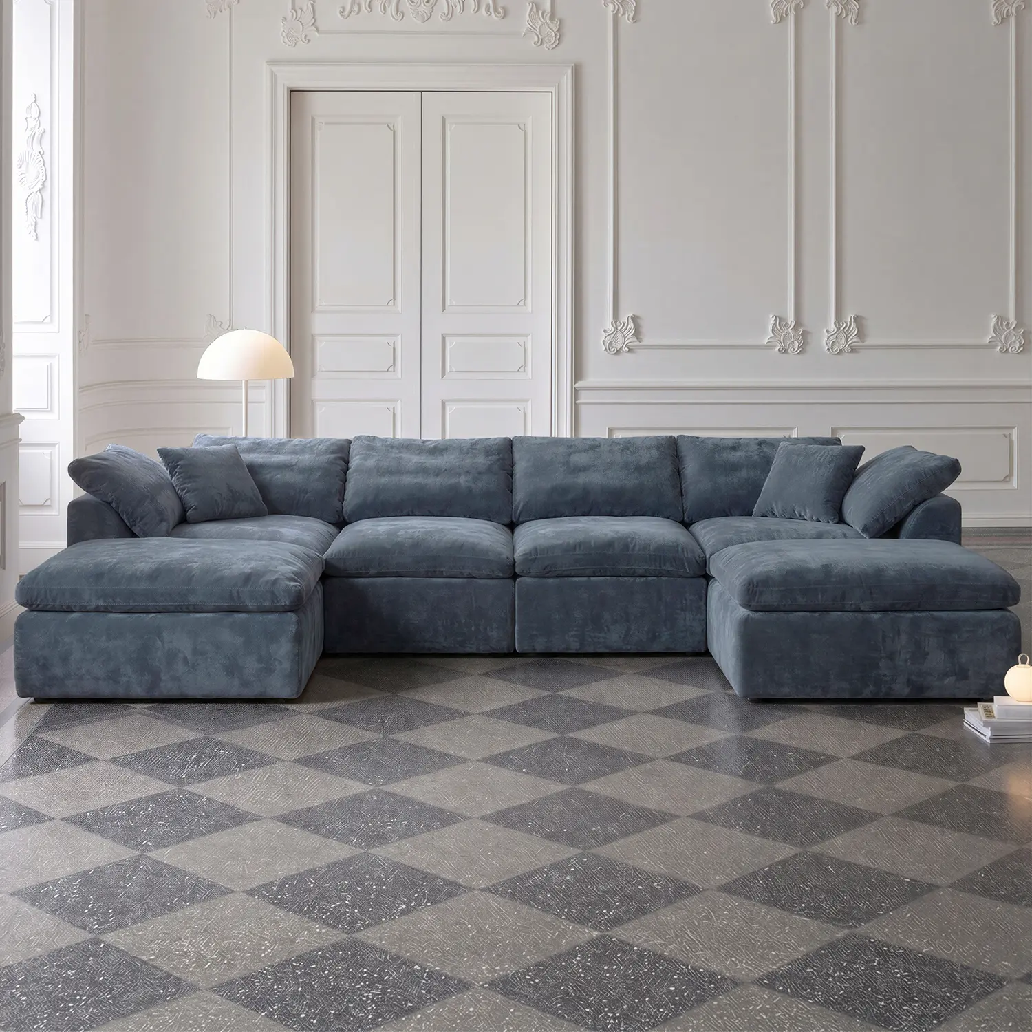 Cloud Couch Sectional for Living Room, Modular UShaped Boneless Sofa with Chaise, Compressed No Assembly Couch, Deep Seat Chenille Upholstered Convertible Sofa Bed (Blue)