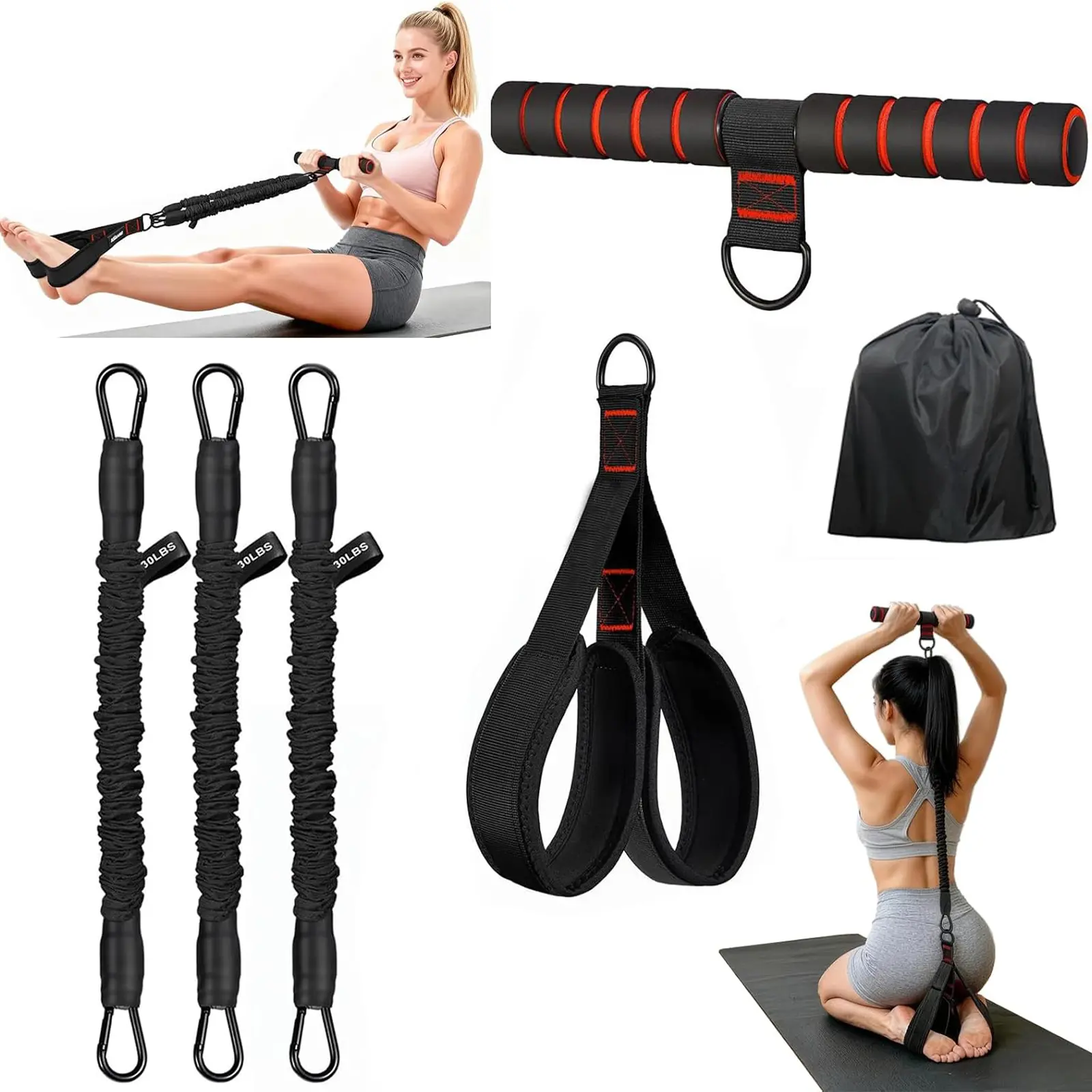 Pilates Bar Kit with Resistance Bands, Multifunctional Pilates Bar for Women & Men with Heavy-Duty Metal Adjustment Buckle, Pilates Home Equipment for Home Workouts & Gift