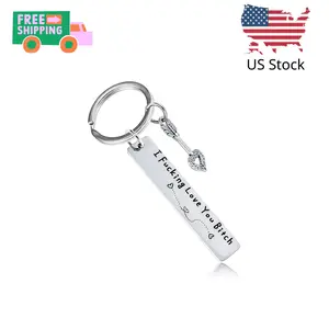 Best Friend Keychain for Women, Stainless Steel Key Chain Engrave I Fking Love You Bith