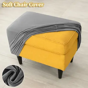 1 Pack Rectangle Stretch Silver Fox Velvet Ottoman Cover | Stain Resistant Dustproof Easy to Clean | Footstool Slipcover Protector for Living Room Office Sofa Foot Stool Home Furniture Use