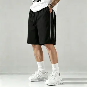 Men’s black drawstring shorts with white side stripe | Summer casual streetwear