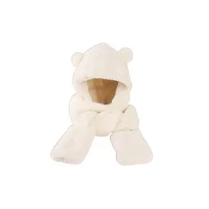 Sweet 3 in 1 Bear Ear Plush Beanie Thickened Ear Protection Plush Scarf Hat Gloves Earmuffs Warm Fleece Scarves Hat Girl