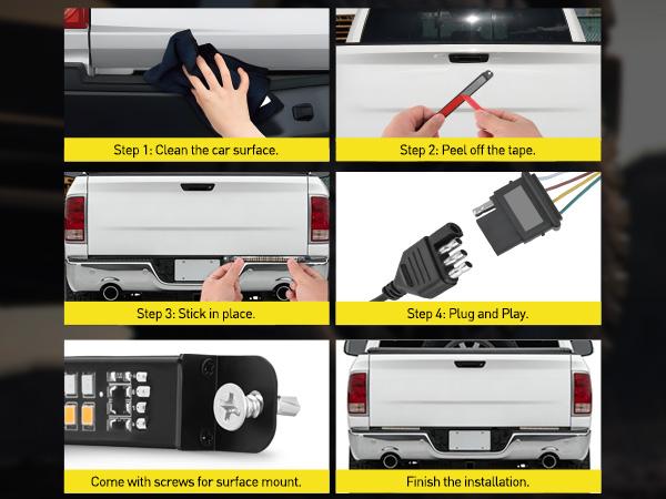 Nilight Truck Tailgate Light Strip 7 Inch Aluminum Frame Double Row 60 LED Red Running Brake Amber Sequential Turn Signals Strobe Lights Bar for Trailer Hitch Cargo Carrier Luggage Rack