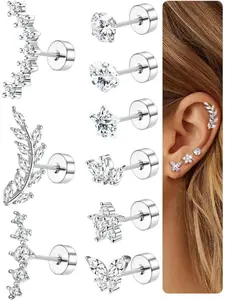 9Pcs Helix Piercing Jewellery Surgical Steel Helix Tragus Cartilage Earrings Hypoallergenic Earring Set Flat Back Earrings Studs Gold Silver Ear Conch Daith Tragus Piercing Jewellery for Women