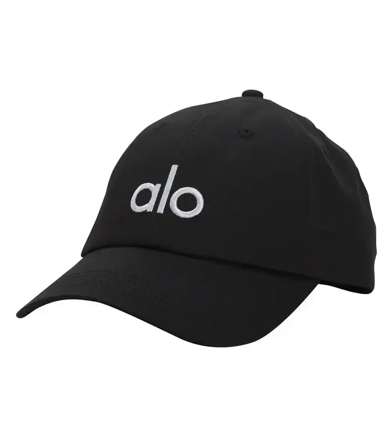 A Yoga Performance Off-Duty District Trucker Hat - Black Baseball Cap with White Letter Design, 100% Polyester, Sun Protection, Durable Woven, Minimalist Outdoor Headwear for Running & Activities
